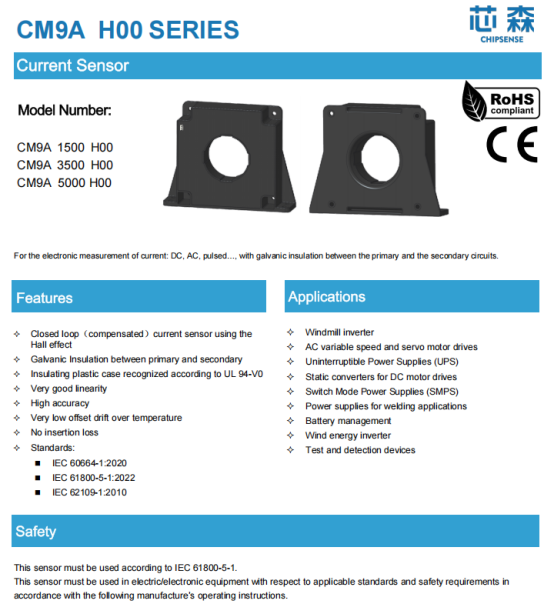 CHIPSENSE CM9A H00 SERIES CURRENT SENSOR
