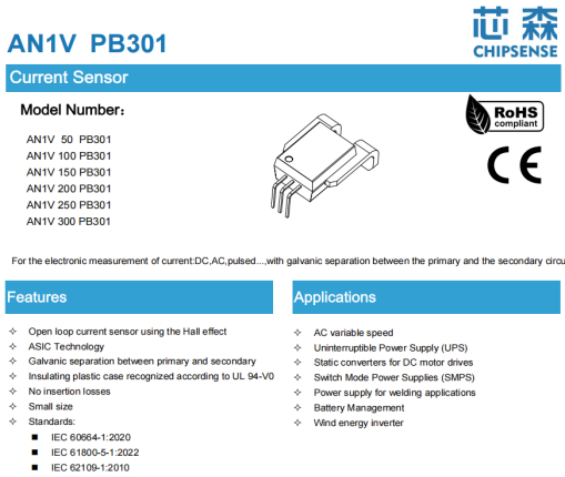 chipsense AN1V hall current sensor